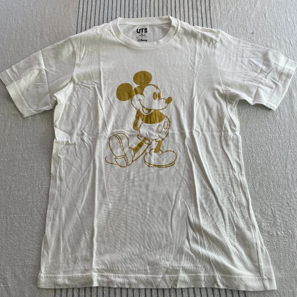 Uniqlo Disney Gold Mickey Mouse White T Shirt Medium